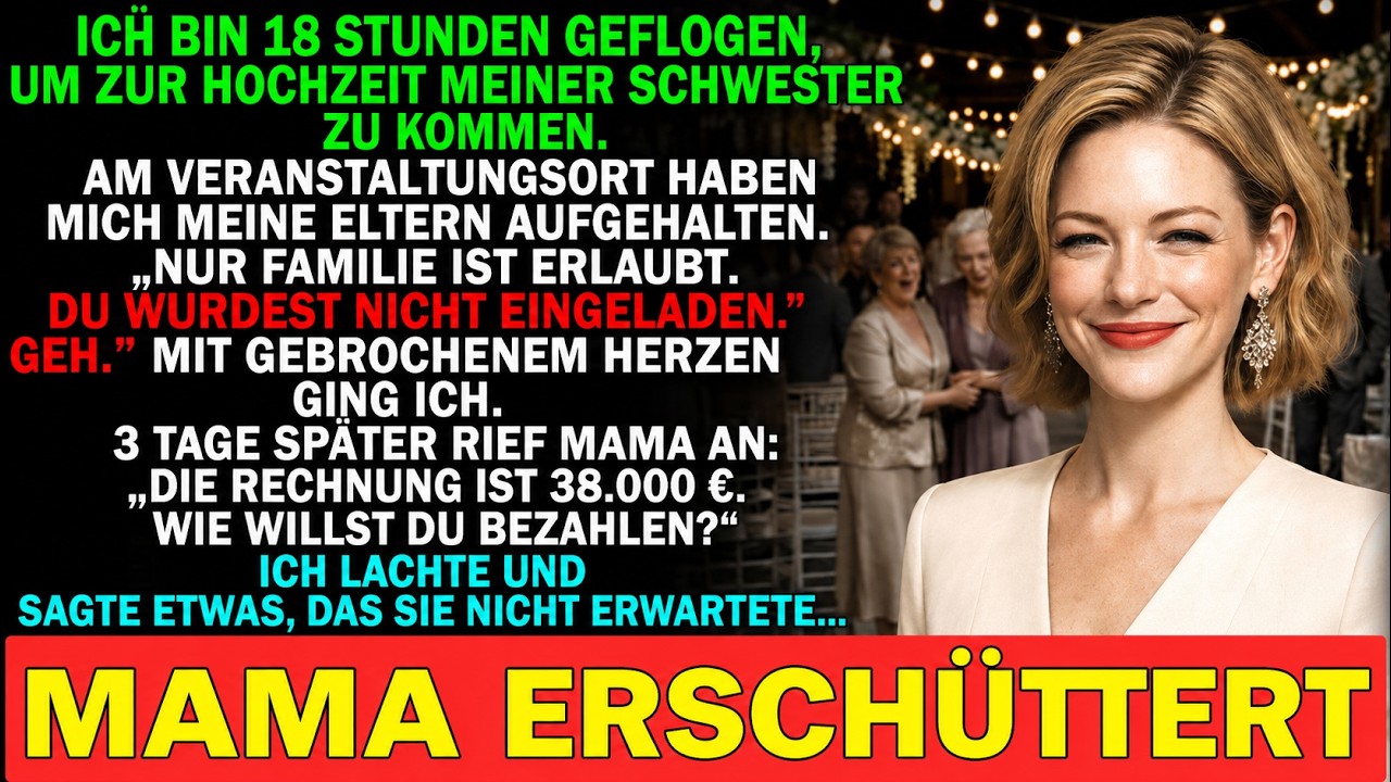 Ich stand im dunkelblauen Kleid vor der Scheune meiner Schwester, achtzehn Stunden Flug in den Knochen, als meine Mutter mir die Tür versperrte. „Du musst gehen. Sofort." Ich dachte, ich hätte...
