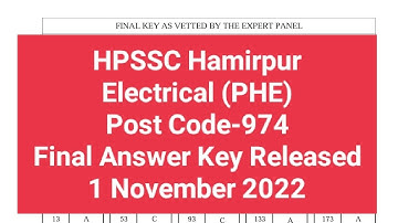 @HimachalExamHub Electrical (PHE) Post Code-974 Final Answer key