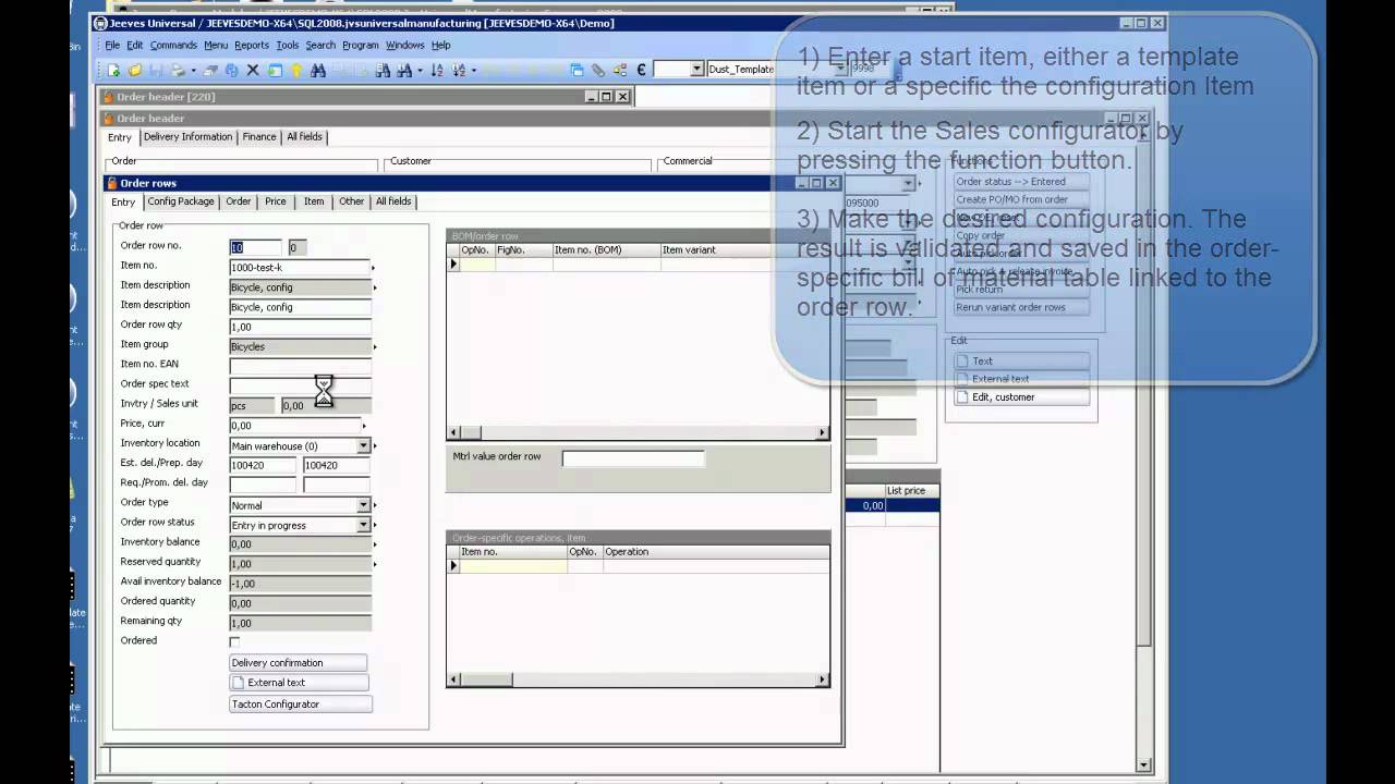 Create order unique order in jeeves with Tacton YouTube