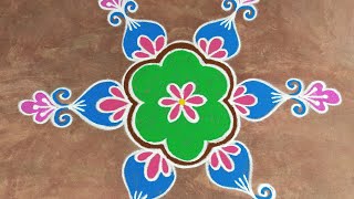 அழகான சின்ன கலர் கோலம், 3 dots rangoli with colours, colourful flower rangoli, 3 pulli kolam