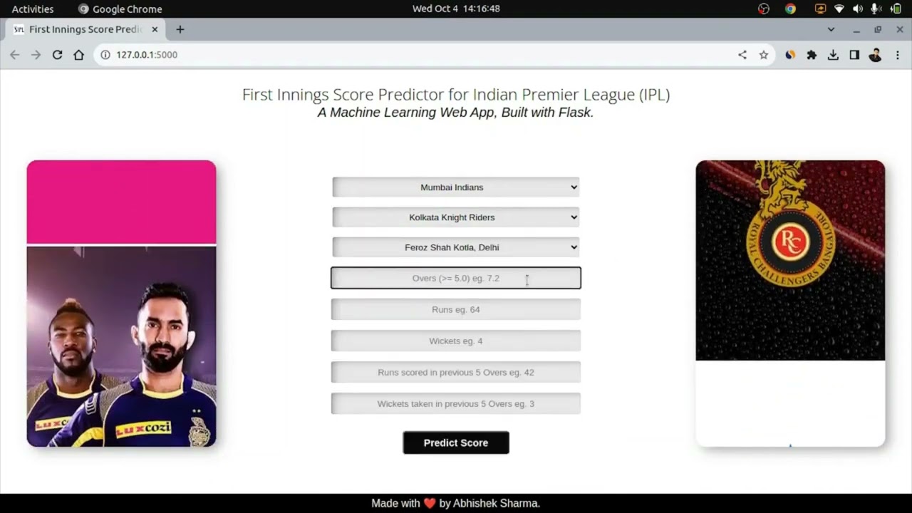 How to run IPL score predictor Flask App