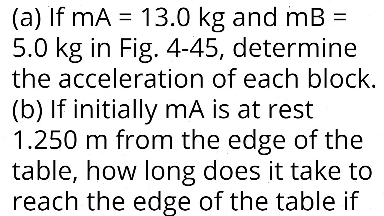 A If Ma 13 0 Kg And Mb 5 0 Kg Determine The Acceleration Of Each Block B If Initially Ma I Youtube