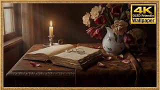 4K TV Art - Skull, Book & Tulips - Dark Academia Vanitas screenshot 3