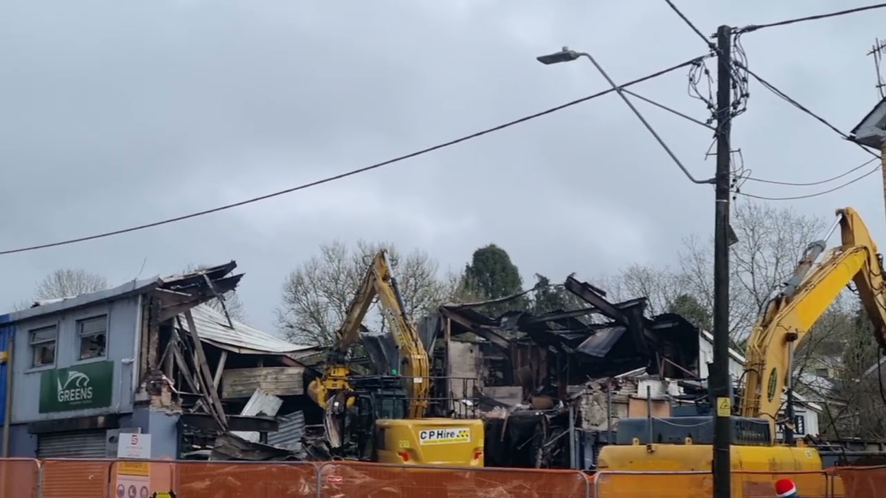 Demolition pontllanfraith part 2  building destroyed by fire.