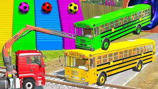 BeamNG Drive - Funny Cars vs Flatbed Trailer Truck Cars Rescue Bus - Cars vs Deep Water screenshot 2