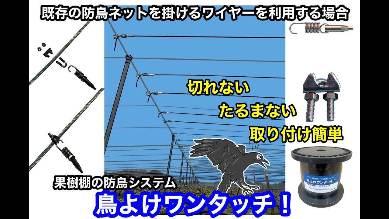 アンタック】【マニュアル】果樹棚の防鳥システム 鳥よけワンタッチ