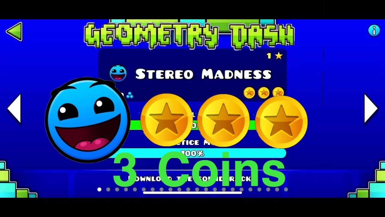Geometry Dash #1 Stereo Madness All 3 Stars - YouTube