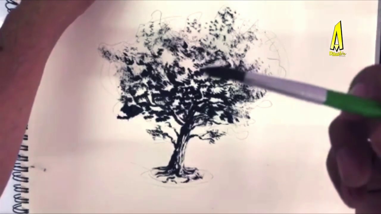 Como dibujar un árbol usando tinta china - YouTube