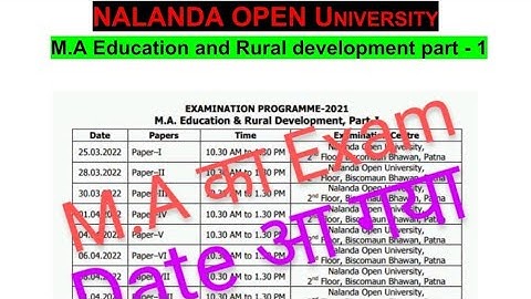 Nalanda open University // Examination program 2021 / M.A. Education and Rural development, Part - 1