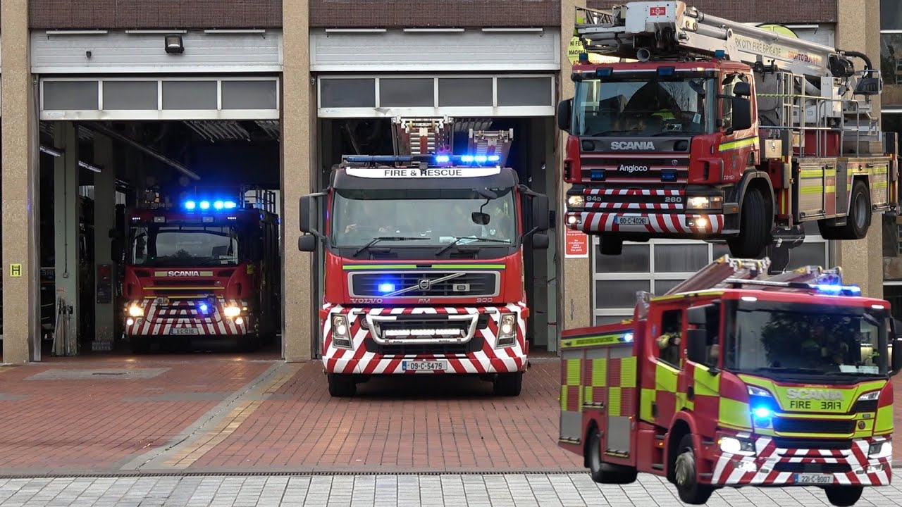 Cork City Fire Brigade Responding and Turning out of Anglesea Street 