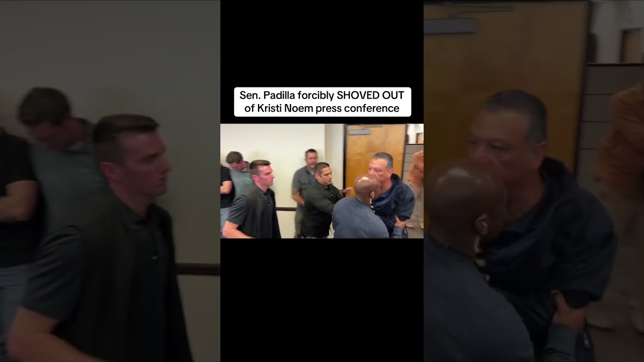 Senator Padilla forcibly SHOVED OUT of Kristi Noem press conference