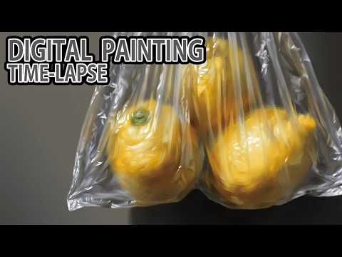 [デジタル画タイムラプス] 2時間40分で描くリアルなポリ袋に入ったレモンのメイキング | Digital Painting Time Lapse