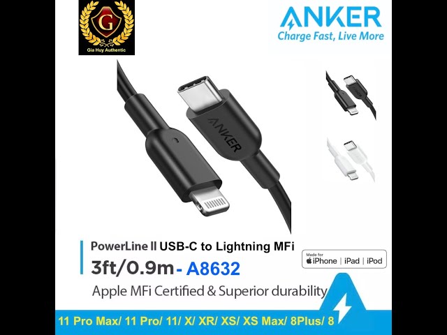 Cáp USB-C ra Lighning ANKER PowerLine II chuẩn MFi dài 0.9m - A8632