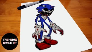 How To Draw FNF MOD Sonic EXE V2 - Black Sun - Step by Step