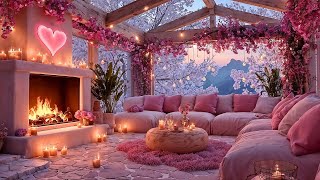 Soft Valentine Glow ❄️Pink Snow Valentine Escape 💗🔥 Cozy Jazz by the Fireplace for Warm Hearts screenshot 3