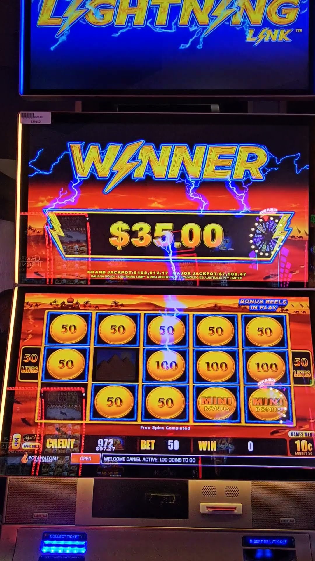 Sahara Gold Lightning Link Hold & Spin bonus in the High Limit Room at ...