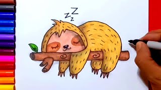 How to draw a cute sloth easy | Zed cute drawings