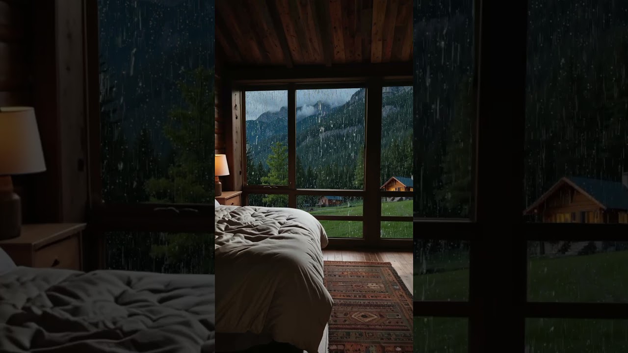 Heavy Rainfall Relaxing Time Deep sleep in Cozy Cabin 