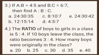 The RATIO of boys to girls in a class..