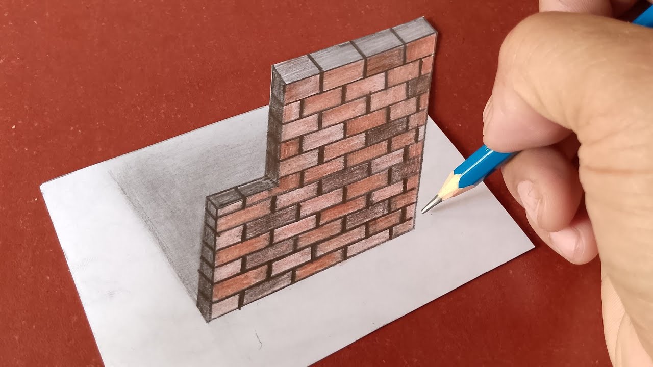 How to Draw Brick wall 3D on paper for beginners|Optical illusion - YouTube