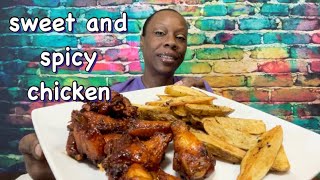 Sweet and Spicy Chicken Wings with home cut fries | mukbang | eat with me | asmr