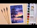 Watercolor painting for beginners beautiful night sky
