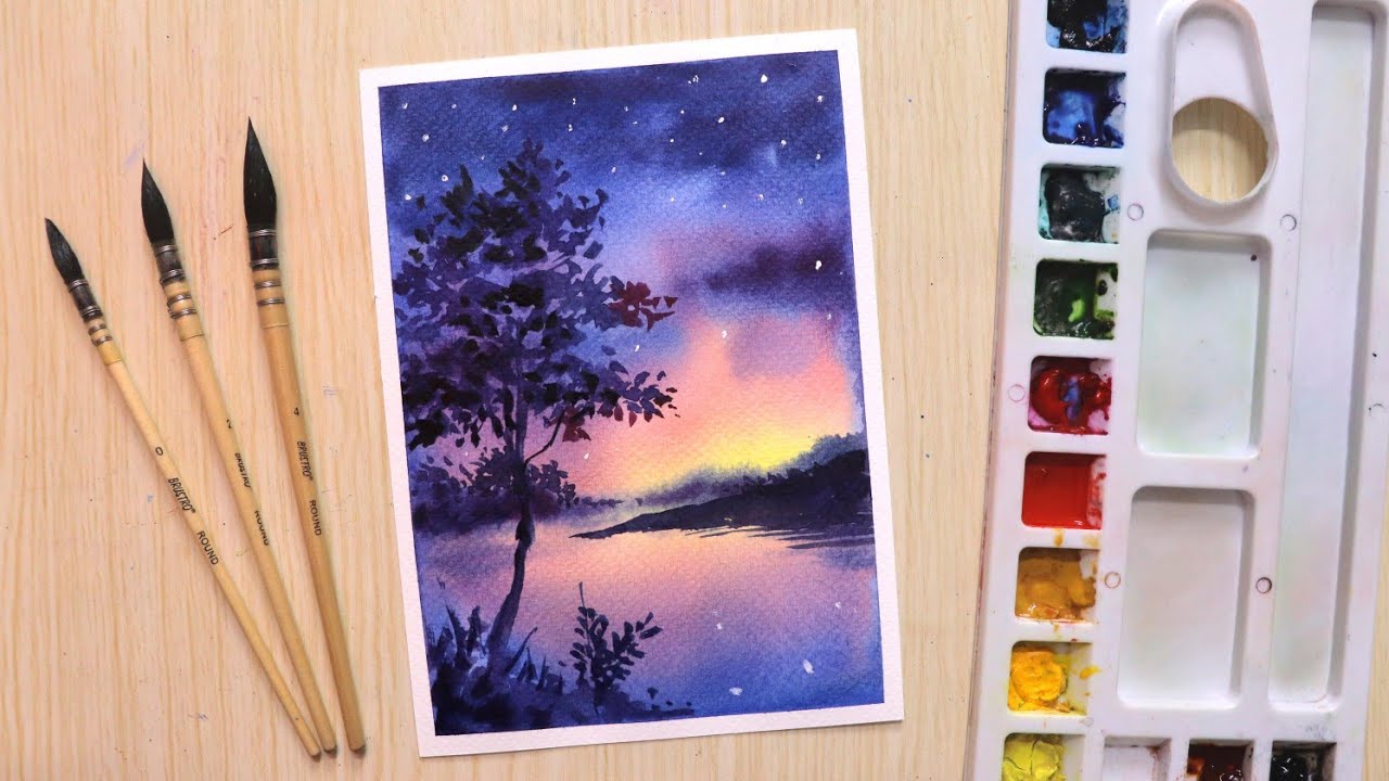 Watercolor Painting For Beginners Beautiful Night Sky - Youtube