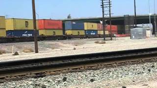 EB BNSF Stack Trains Cross the UPRR Sunset Route @ Colton CA.wmv