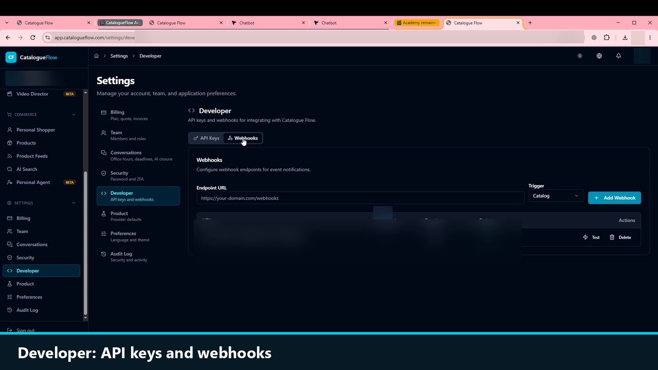 CatalogueFlow | Developer: API keys and webhooks [EN] - YouTube