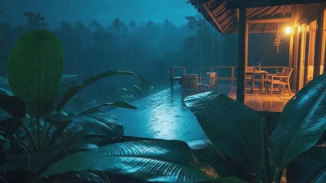 Sleep Now with Calm Rain Sounds and Low Rumble at Forest Cabin Terrace 🌧️