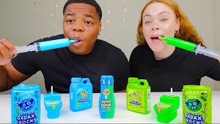 Blue Food Vs Green Food Challenge, Super Sour Drops, Galaxy Rocks, Gum Powder Candy Mukbang