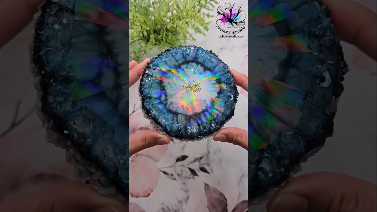 Resin Agate Coaster Pour in Holographic Crystal Mold 