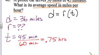 Common Core Math: Distance, Rate, Time when Time is in Minutes