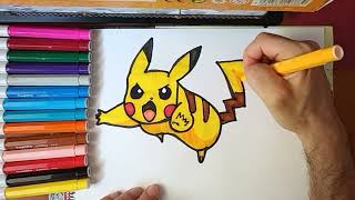 Como dibujar a Pikachu atacando muy facil