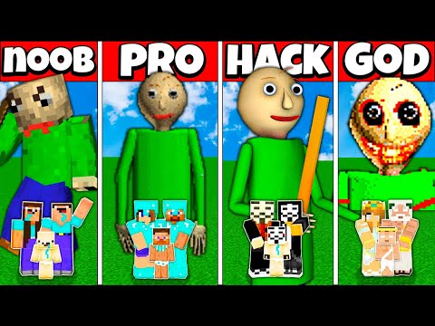 Minecraft Battle: FAMILY BALDI HOUSE BUILD CHALLENGE - NOOB vs PRO vs HACKER vs GOD Animation