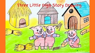 How to draw The Three Little Pigs Story || Picture Story Drawing || Pigs Story drawing step by step
