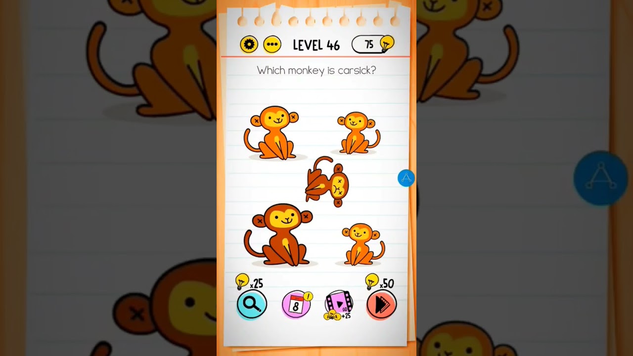 Brain test level 46 which monkey is carsick?