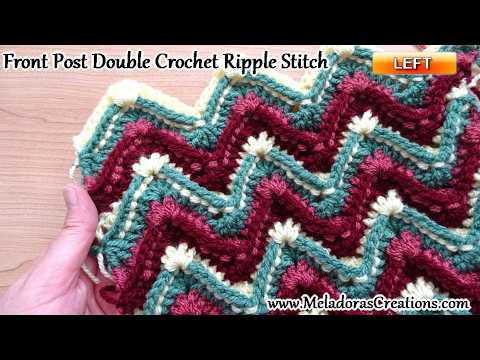 Front Post Double Crochet Ripple Stitch - Left Handed Crochet Tutorial