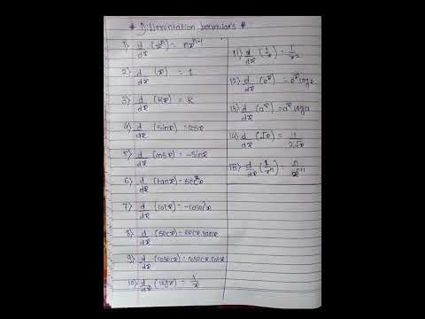 Differentiation formulas list