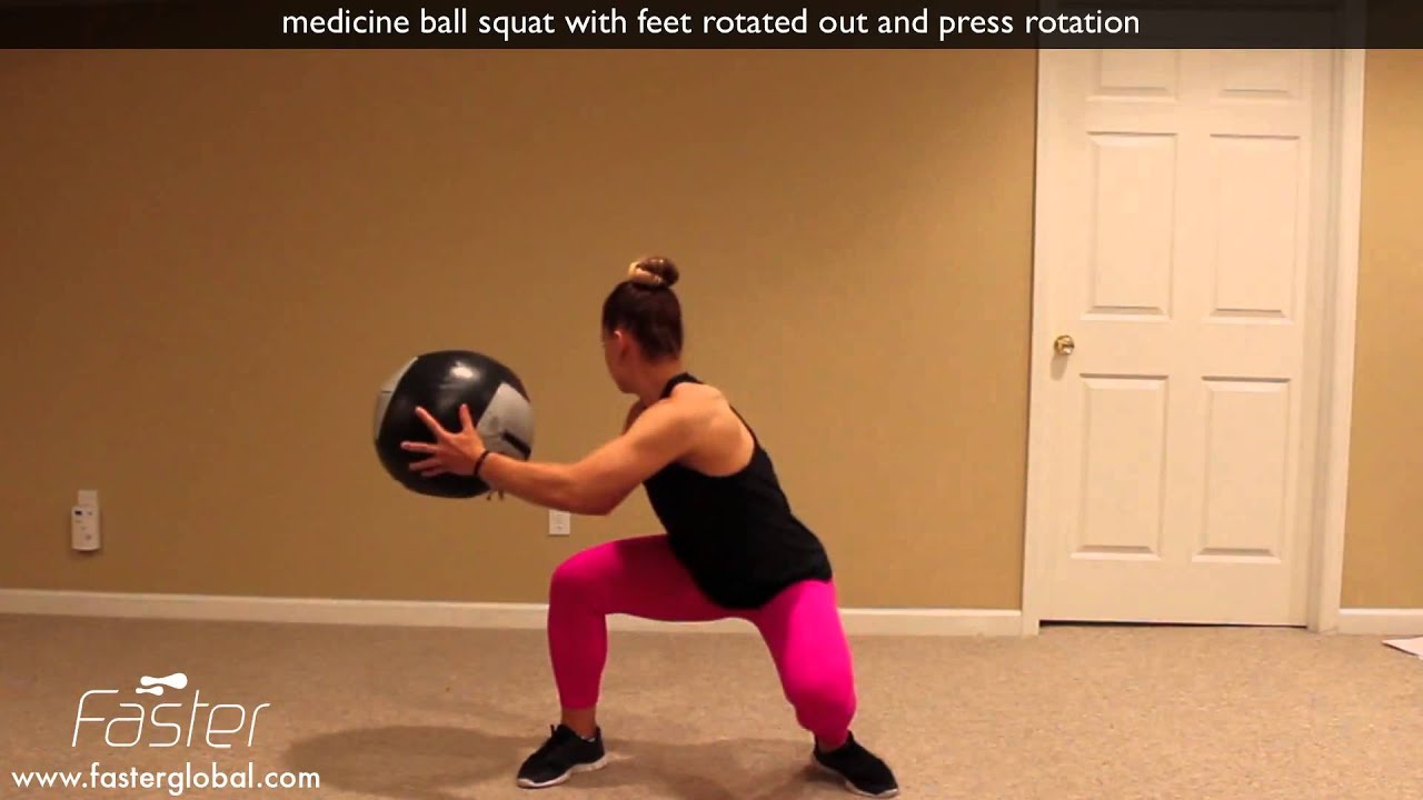 Foot Rotation Squat medicine ball squat with feet rotated out and press rotation mov - YouTube