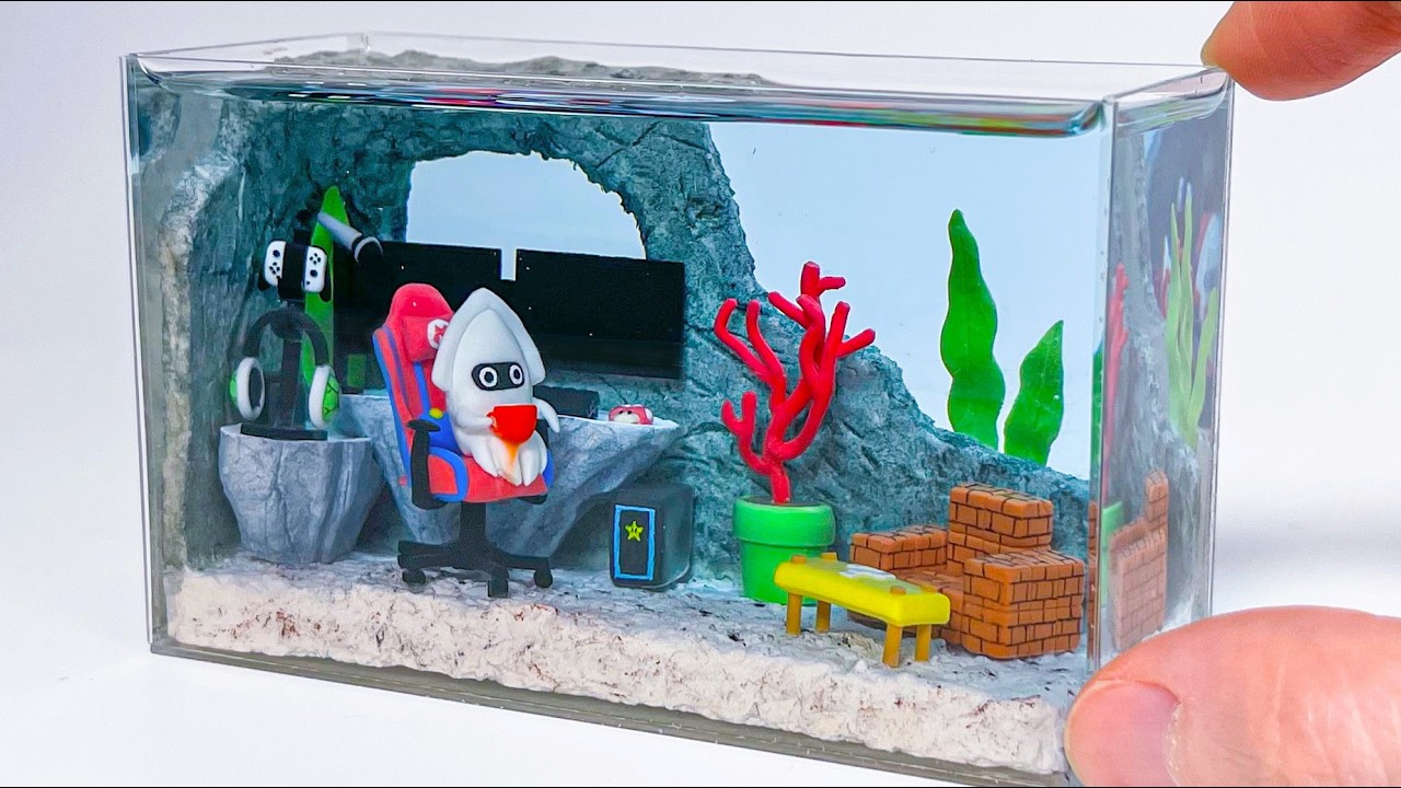 DIY Miniature Blooper Room Aquarium(Mario) - Polymer Clay Resin