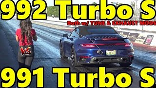 PORSCHE WAR ! 2021 992 Turbo S vs 991 Turbo S - Both Tuned - Which is Faster &amp; Quicker? - RoadTestTV
