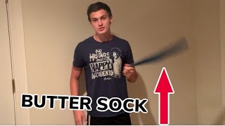 Getting hit with the butter sock from iCarly