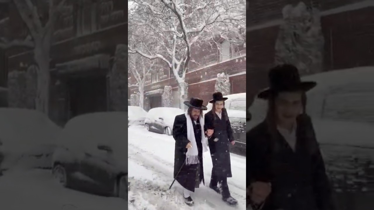 האדמו״ר מקרעטשניף כפר עטה ברחובות ארה״ב בשלג כבד