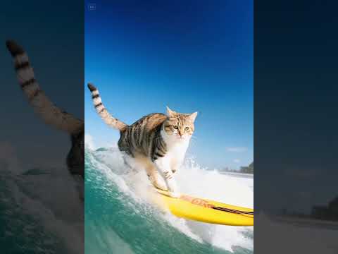 「當喵星人征服大海！🏄‍♂️🐱」#衝浪貓 #SurfingCat #喵星人征服世界 #寵物成精了#貓咪衝浪挑戰 #萌寵極限運動 #浪里白條貓#海螺AI #動物也瘋狂