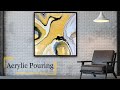 Puddle Pour Gold, Black and White -  Acrylic Pouring Technique - Large Painting 36x36 in / 90x90cm