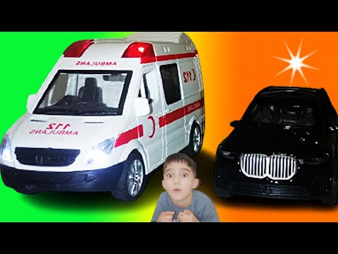 Kaan Arasın Ambulansı ile oyuncak arabaları yarış yaptı - Emergency vehicles ambulance toy cars