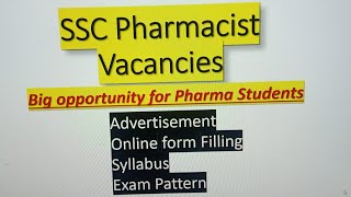 Staff Selection commission Pharmacist Vacancies I Pharmacist job