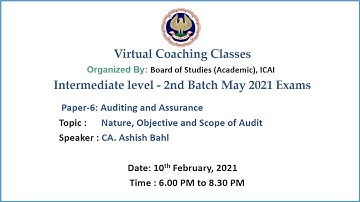 Intermediate Paper6: AA Topic: Nature, Objective and Scope of Audit Evening Session: Date: 10-2-2021