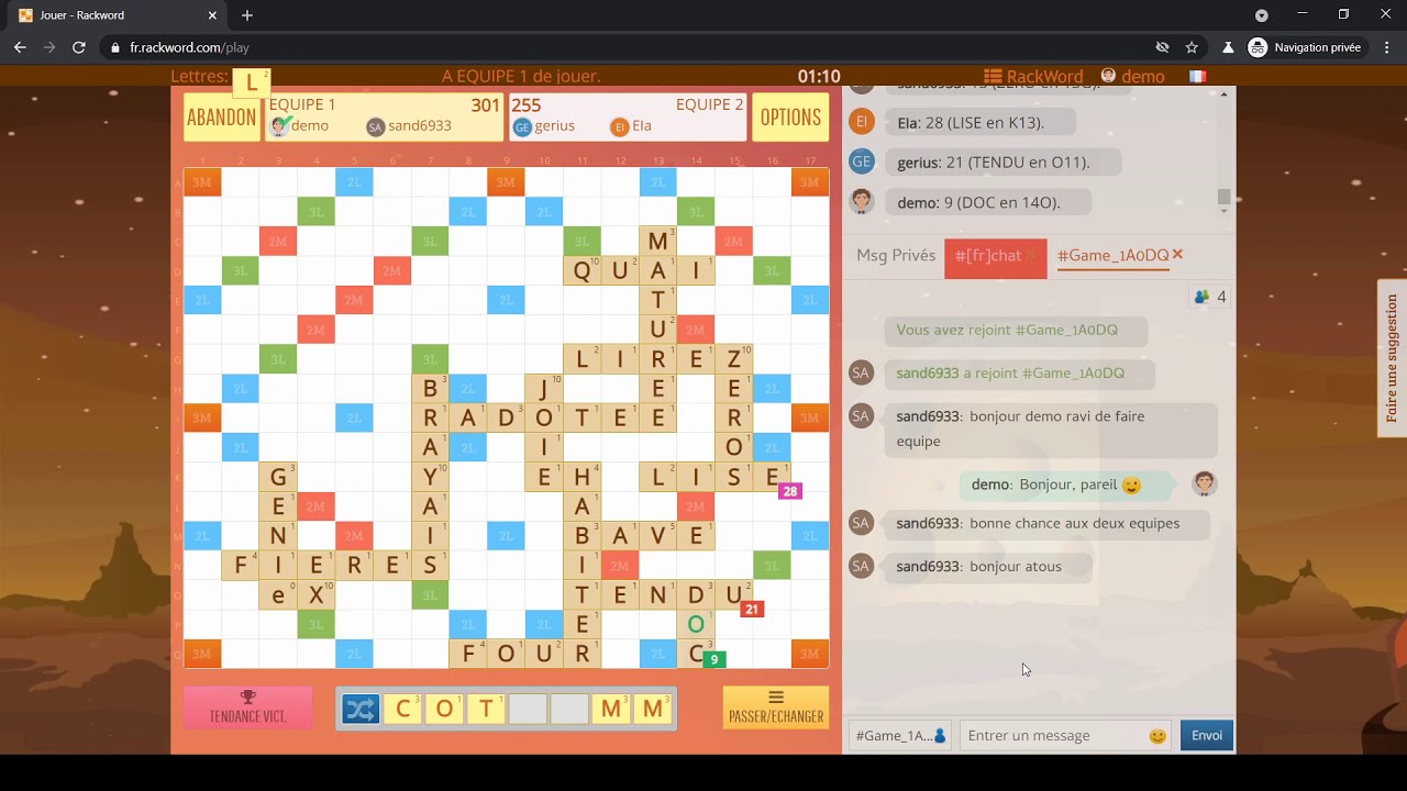 Play Rack Word Playing Rackword - team word game mode 2 vs 2 in french - YouTube